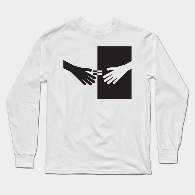 Black White Hand on Black White Background Long Sleeve T-Shirt by sigdesign